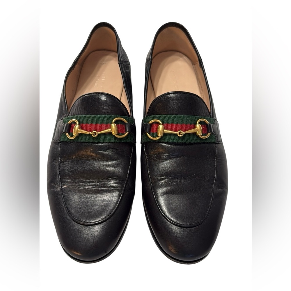 Gucci Black Leather Loafers with Gold Horsebit